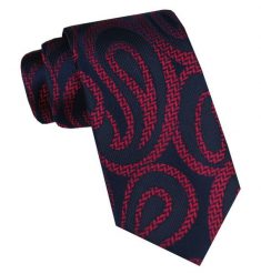 Elegancki i Modny Krawat Jedwabny - Alties - Granatowy, Duże Czerwone Paisley. Czerwone krawaty i muchy Alties, bez wzorów, z jedwabiu, eleganckie. Za 115.00 zł.
