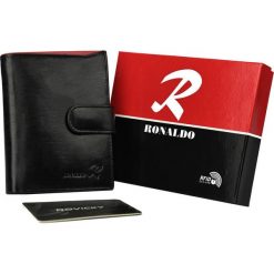Portfel czarny RFID Ronaldo skórzany N104L-VT BLACK-RED. Czarne portfele męskie RONALDO, bez wzorów, ze skóry. Za 65.99 zł.
