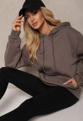 Szara Bluza Kangurka z Kapturem i Szeroką Kieszenią Vaminita. Szare bluzy damskie Renee, xl, bez wzorów, sportowe, bez ramiączek, z kapturem. Za 59.99 zł.