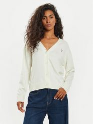 Guess Jeans Kardigan W4BR16 Z3HO2 Écru Regular Fit. Kardigany damskie Guess Jeans, s, z aplikacjami, z jeansu, bez kołnierzyka. Za 279.99 zł.