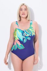 Damskie Strój kąpielowy liście bez miękkich miseczek. Niebieskie stroje kąpielowe damskie Ulla Popken, plus size, bez wzorów, z elastanu. Za 199.99 zł.