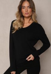 Czarny Casualowy Sweter z Wiskozą Bawełną i Trójkątnym Dekoltem Miaressa. Czarne swetry nierozpinane damskie Renee, l, bez wzorów, z bawełny, casualowe, bez kołnierzyka, plus size, bez ramiączek. Za 49.99 zł.