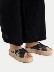 Calvin Klein Klapki Flatf Espadrill Cross Lth Hdw HW0HW02892 Czarny. Czarne klapki damskie Calvin Klein, bez wzorów, ze skóry, bez obcasa, bez zapięcia. Za 278.99 zł.