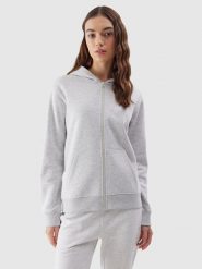 4F Bluza dresowa rozpinana z kapturem damska - szara S. Szare bluzy damskie 4F, s, bez wzorów, z bawełny, sportowe, bez ramiączek, z kapturem. W wyprzedaży za 69.99 zł.
