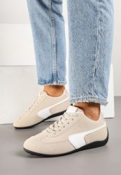 Beżowe Sneakersy w Stylu Kultowych Tenisówek Virritia. Brązowe obuwie sportowe damskie Born2be, z aplikacjami, z jeansu, bez zapięcia, tenisowe. Za 84.99 zł.