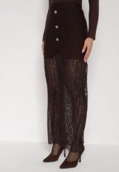 Brązowa Dzianinowa Spódnica z Wiskozą Zdobiona Koronką i Guzikami Sewora. Brązowe spódnice damskie Born2be, na co dzień, m, z aplikacjami, z dzianiny, klasyczne, maxi, oversize. Za 129.99 zł.