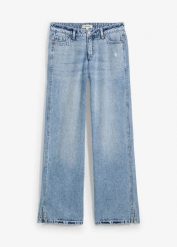 Dżinsy Loose Straight, mid waist, low stretch. Niebieskie jeansy damskie bonprix, bez wzorów, z denimu, długie. Za 99.99 zł.