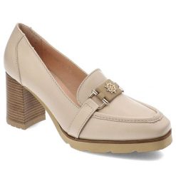 Beżowe Półbuty Simen Skórzane Eleganckie Buty Na Obcasie. Brązowe półbuty damskie Simen, bez wzorów, ze skóry, biznesowe, bez obcasa, na obcasie, bez zapięcia. Za 309.00 zł.