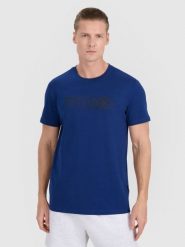 4F T-shirt regular z nadrukiem męski - granatowy L. Niebieskie koszulki sportowe męskie 4F, l, bez wzorów, z bawełny, bez ramiączek. Za 59.99 zł.