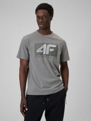 4F T-shirt regular z nadrukiem męski - szary M. Szare t-shirty męskie 4F, m, bez wzorów, z dresówki, bez kołnierzyka, bez ramiączek. Za 69.99 zł.
