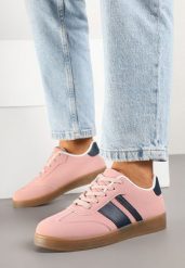 Różowe Sneakersy Tenisówki z Geometrycznymi Paskami Amolita. Czerwone trampki i tenisówki damskie Born2be, z aplikacjami, z jeansu, bez zapięcia. Za 84.99 zł.