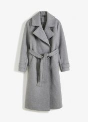 Płaszcz z materiału w optyce wełny. Szare płaszcze damskie bonprix, bez wzorów, z wełny, eleganckie, bez kołnierzyka, bez kaptura. Za 349.99 zł.