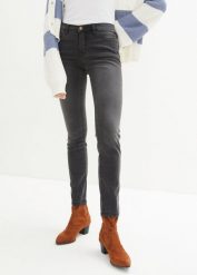 Dżinsy slim, high waist, modelujące. Czarne jeansy damskie bonprix, bez wzorów, z jeansu, z podwyższonym stanem. Za 119.99 zł.