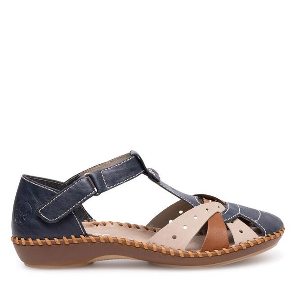 Sandały Rieker. Niebieskie sandały damskie Rieker, bez wzorów, bez obcasa, na płaskiej podeszwie, bez zapięcia. Za 259.99 zł.