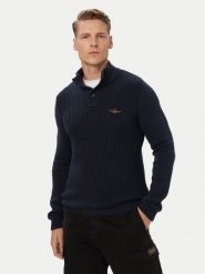 Aeronautica Militare Sweter 262MA1572UL00409 Granatowy Regular Fit. Niebieskie swetry męskie Aeronautica Militare, m, bez wzorów, z bawełny, bez kołnierzyka, bez ramiączek. Za 664.99 zł.
