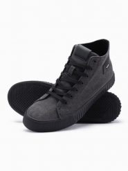 Męskie buty trampki canvas z wysoką cholewką – czarne V1 OM-FOTH-0186 - 45. Czarne trampki męskie Ombre Clothing, z aplikacjami, z gumy, przed kolano, bez zapięcia. W wyprzedaży za 109.99 zł.