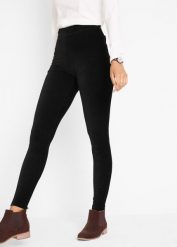 Legginsy ze sztruksu w drobny prążek, z wygodnym szerokim paskiem. Czarne legginsy damskie bonprix, bez wzorów, ze sztruksu. Za 99.99 zł.