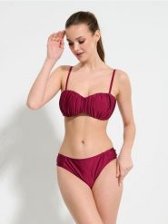 Góra od bikini bandeau - bordowy. Czerwone stroje kąpielowe damskie Sinsay, l, bez wzorów. W wyprzedaży za 27.99 zł.
