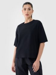 4F T-shirt regular z waflowej dzianiny damski - czarny M. Czarne t-shirty damskie 4F, m, bez wzorów, z bawełny, klasyczne, bez kołnierzyka, bez ramiączek. W wyprzedaży za 49.99 zł.