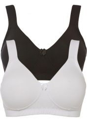 Biustonosz typu T-shirt optycznie zmniejszający biust, bez fiszbinów z bawełną organiczną (2 szt.). Czarne biustonosze bonprix, bez wzorów, z bawełny. Za 114.99 zł.