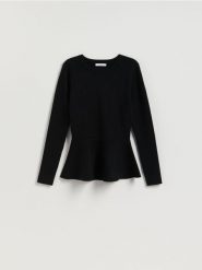 Sweter z baskinką - czarny. Czarne swetry nierozpinane damskie Reserved, l, bez wzorów, z dzianiny, bez kołnierzyka, bez ramiączek. Za 129.99 zł.