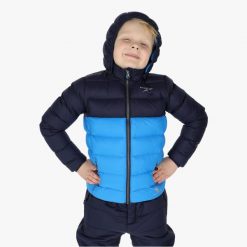 Kurtka puchowa junior hiking wodoodporna wiatroszczelna Östersund 2.0. Niebieskie kurtki męskie SWEDEMOUNT, m, bez wzorów, z puchu, sportowe, bez kaptura. Za 499.99 zł.