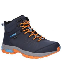 Buty trekkingowe męskie Hi-Tec Raven Mid Wp. Niebieskie trekkingi męskie Hi-tec, z materiału, bez zapięcia. Za 389.99 zł.