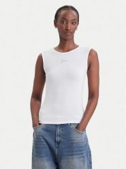 Guess Top W6YP1 7K3881 Biały Slim Fit. Białe topy damskie Guess, s, z aplikacjami, bez kołnierzyka, bez ramiączek. Za 174.99 zł.