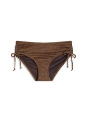 Połyskujące figi bikini z błyszczącego materiału. Brązowe bikini bonprix, bez wzorów. Za 77.99 zł.
