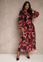 Czarno-Czerwona Sukienka o Pudełkowym Kroju w Kwiatowy Wzór Ozdobiona Paskiem Acexia. Czarne sukienki damskie Renee, do pracy, l, z aplikacjami, biznesowe, bez kołnierzyka, bez ramiączek, maxi. Za 129.99 zł.