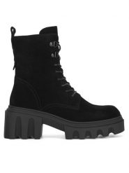 Badura Trzewiki WFA3112-1Z Czarny. Czarne botki damskie Badura, bez wzorów, ze skóry, bez obcasa, na słupku, bez zapięcia. Za 199.99 zł.