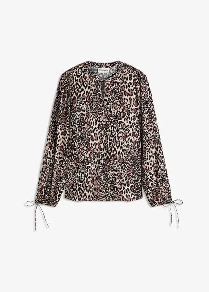 Bluzka tunikowa. Brązowe bluzki damskie bonprix, bez wzorów, bez kołnierzyka, bez ramiączek. Za 64.99 zł.