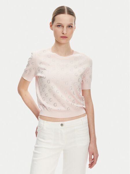 Guess Sweter W5GR05 Z3D60 Różowy Regular Fit. Czerwone swetry nierozpinane damskie Guess, l, z aplikacjami, z wiskozy, bez kołnierzyka, bez ramiączek. Za 249.99 zł.