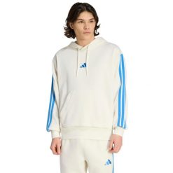 Bluza męska adidas Essentials 3-Stripes French Terry Hoodie. Białe bluzy sportowe męskie Adidas, m, bez wzorów, z bawełny, bez kaptura, na fitness i siłownię. Za 200.99 zł.