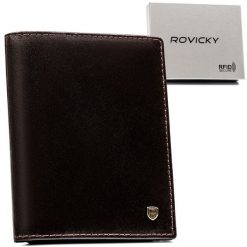 Brązowy kompaktowy portfel męski z RFID - Rovicky. Brązowe portfele męskie ROVICKY, bez wzorów, ze skóry. Za 43.99 zł.