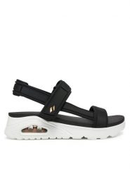 Skechers Sandały Uno-Summer Stand2 119813/BLK Czarny. Czarne sandały damskie Skechers, bez wzorów, z materiału, bez obcasa, na koturnie, bez zapięcia. Za 209.99 zł.