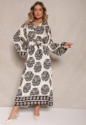 Czarna Sukienka Oversize z Wiskozy z Paskiem Zdobiona Etnicznym Printem Velsekia. Czarne sukienki damskie Renee, na co dzień, m, z aplikacjami, z materiału, eleganckie, bez kołnierzyka, bez ramiączek, maxi, oversize. Za 109.99 zł.
