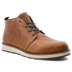Brązowe Botki Rieker Eleganckie Obuwie Męskie. Brązowe botki męskie Rieker, na zimę, bez wzorów, ze skóry, eleganckie, bez obcasa, bez zapięcia. Za 339.00 zł.