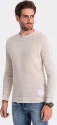 Ombre Sweter męski z teksturą i półokrągłym dekoltem - beżowy V6 OM-SWSW-0104 XXL. Brązowe swetry męskie Ombre, m, bez wzorów, bez kołnierzyka, bez ramiączek. Za 119.99 zł.