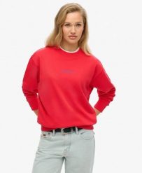 Superdry Core Logo City Graphic Crew damska bluza z bawełny organicznej. Czerwone bluzy damskie Superdry, bez wzorów, z bawełny, casualowe, bez ramiączek, bez kaptura. Za 233.50 zł.