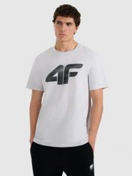 4F T-shirt regular z nadrukiem męski - szary XL. Szare t-shirty męskie 4F, m, bez wzorów, bez kołnierzyka, bez ramiączek. Za 59.99 zł.