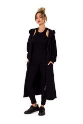 Długa Rozpinana Bluza z Kapturem - Czarna. Czarne bluzy damskie MOE, l, bez wzorów, z bawełny, bez ramiączek, z kapturem. Za 387.89 zł.