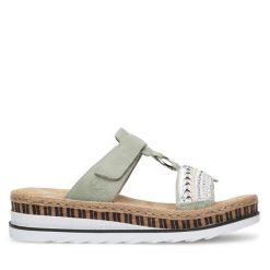 Klapki Rieker. Brązowe klapki damskie Rieker, bez wzorów, bez obcasa, bez zapięcia. Za 309.99 zł.