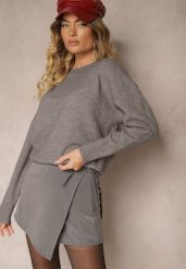 Szare Spódnico Spodenki z Wiskozą Wiązane na Boku Voreoma. Szare szorty damskie Renee, z aplikacjami, z materiału, wizytowe, z podwyższonym stanem. Za 69.99 zł.