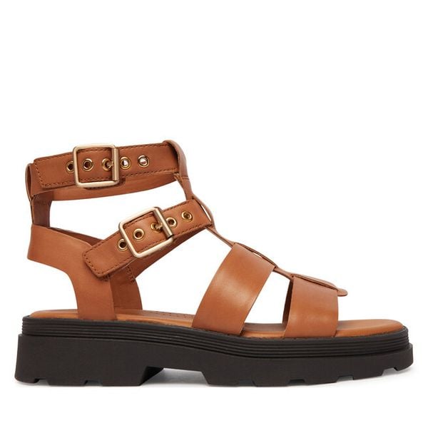 Sandały Clarks. Brązowe sandały damskie Clarks, bez wzorów, bez obcasa, na płaskiej podeszwie, bez zapięcia. Za 258.99 zł.