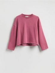 Gładka bluza z bawełną - jasnofioletowy. Fioletowe bluzy damskie Reserved, l, bez wzorów, z bawełny, bez ramiączek, bez kaptura. Za 79.99 zł.