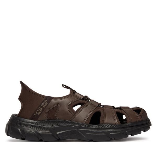 Sandały Skechers. Brązowe sandały męskie Skechers, bez wzorów, bez zapięcia. Za 248.99 zł.