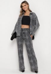 Ciemnoszare Bawełniane Jeansy Szerokie w Abstrakcyjny Print Loramiasa. Szare jeansy damskie Born2be, bez wzorów, z bawełny. Za 139.99 zł.