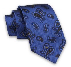 Niebiesko-Granatowy Elegancki Męski Krawat -ALTIES- 7cm, Stylowy, Klasyczny, Wzór Paisley. Niebieskie krawaty i muchy Alties, bez wzorów, z tkaniny, eleganckie. Za 49.00 zł.