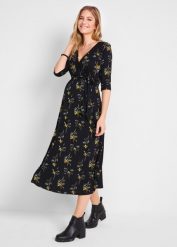 Sukienka ciążowa i do karmienia. Czarne sukienki damskie bonprix, bez wzorów, bez kołnierzyka, moda ciążowa, bez ramiączek, kopertowe. Za 149.99 zł.